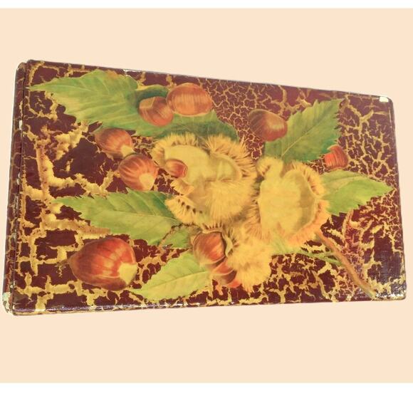 Vintage Crackle Finish Keepsake Box Hazelnut Motif Decoupage Jewelry Hinged Lid - Picture 1 of 13